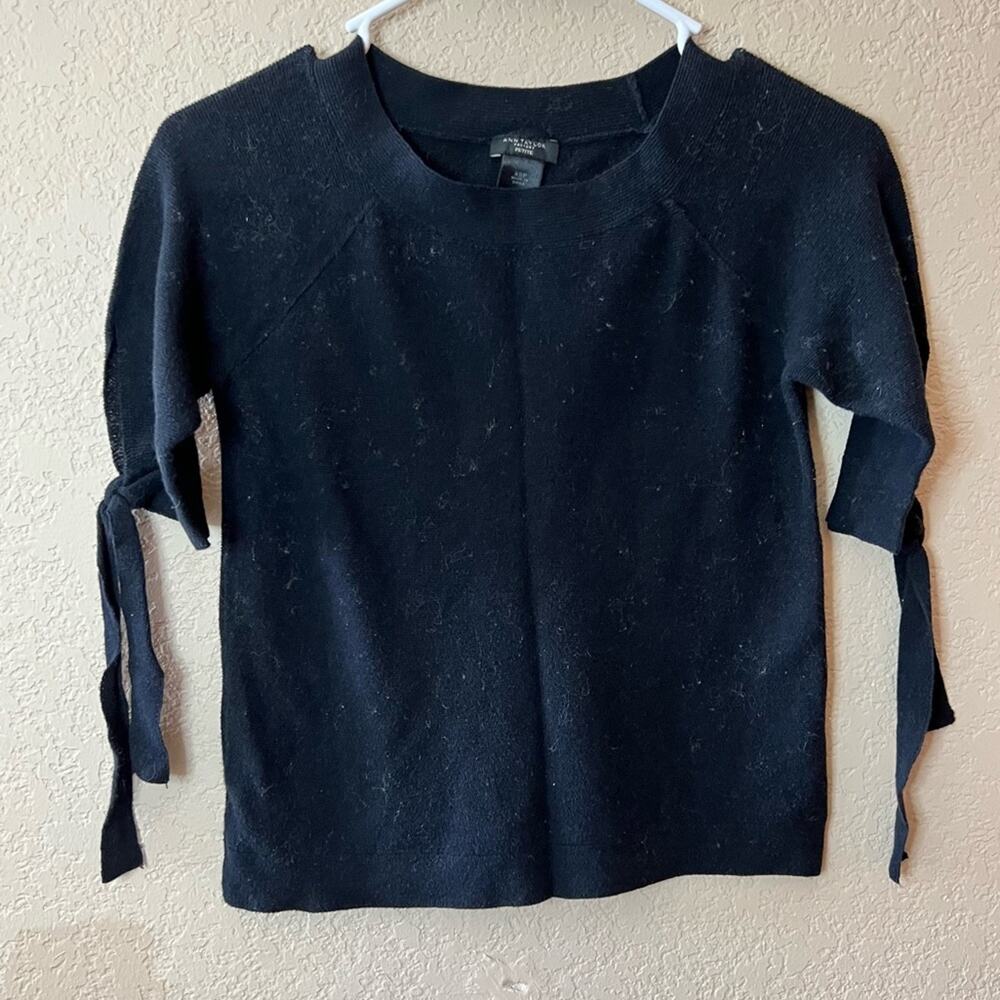NWOT: Ann Taylor - Black Short Seeve Knit Shirt With Ties - Size: XSP